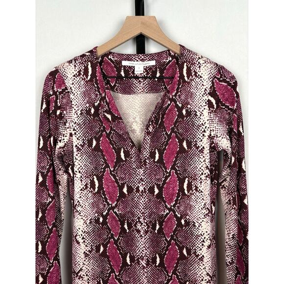 Diane von Furstenberg Purple Snake Print Reina Long Sleeve Dress Silk Sz 6 - Picture 2 of 14